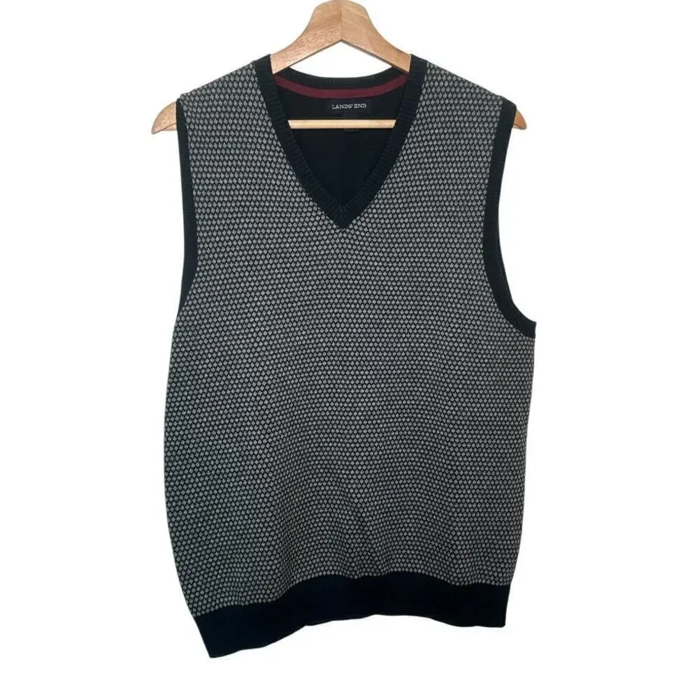 Lands' End Men's Vest, Navy Gray, Size M, V-Neck